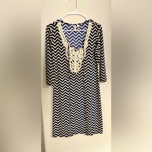Tacera Navy & White 3/4 length sleeve dress